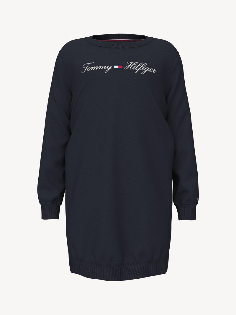 Lány Tommy Hilfiger Logo Sweatshirt Dresses Sötétkék | HU 1758RVD